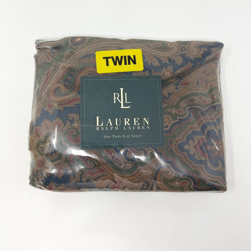 Lauren Ralph Lauren Twin Flat Sheet Paisley Navy Burgundy 100% Cotton 200TC NEW